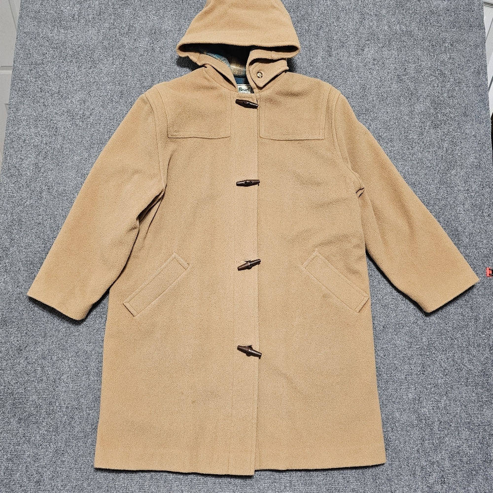 VTG LL Bean Womens Classic Wool Toggle Hooded Jacket Pea Coat Blanket Lined WOW!